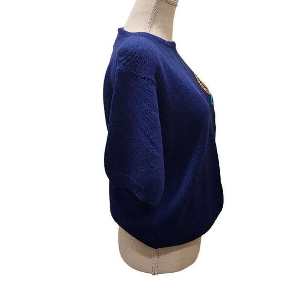 Segue Women's Blue Embroidered Flower Short Sleeve Top Medium (10-12) NWT - Picture 10 of 11